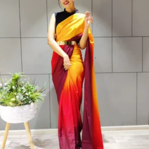 Yellow & Red Silk Ready To Wear Saree