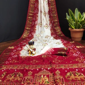 Maroon Hand Bandhej Bandhani Saree With Weaving Border