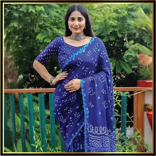 new-bandhani Blue printed saree